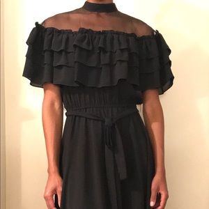 Vintage Tiered Ruffle &  Sheer Dress Black